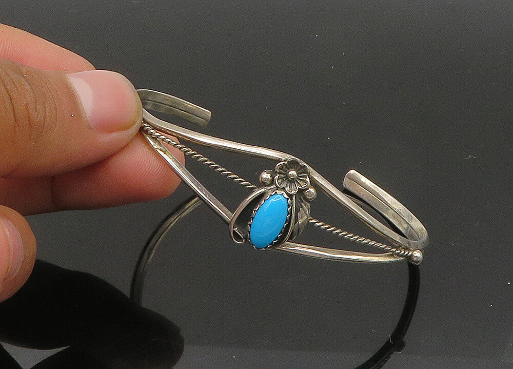 SUZIE LEE NAVAJO 925 Silver  Vintage Turquoise Floral Cuff Bracelet  BT8444