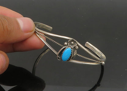 SUZIE LEE NAVAJO 925 Silver  Vintage Turquoise Floral Cuff Bracelet  BT8444