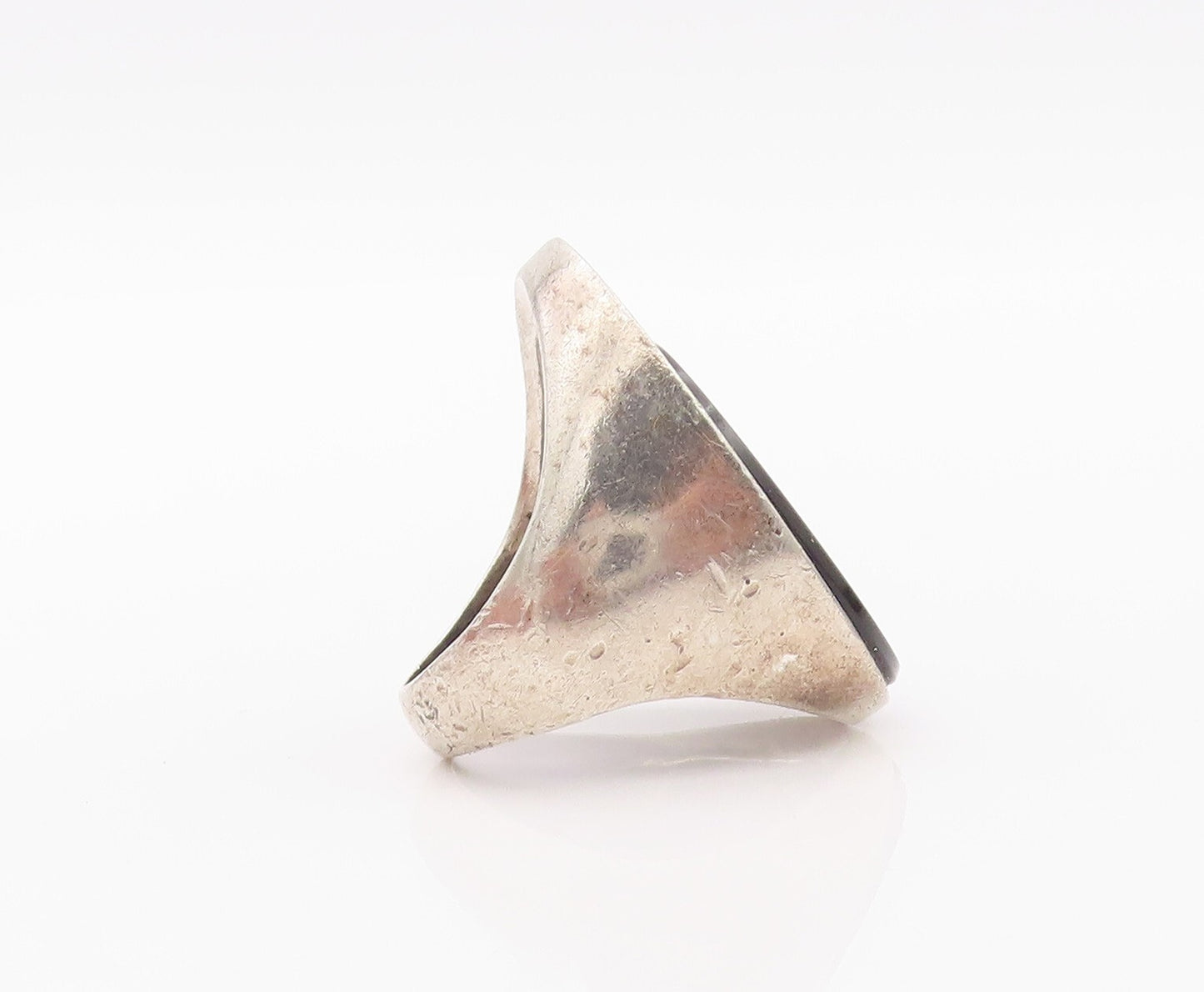 925 Sterling Silver Vintage Ring Modernist Oval Onyx Design  Sz 6  RG32075