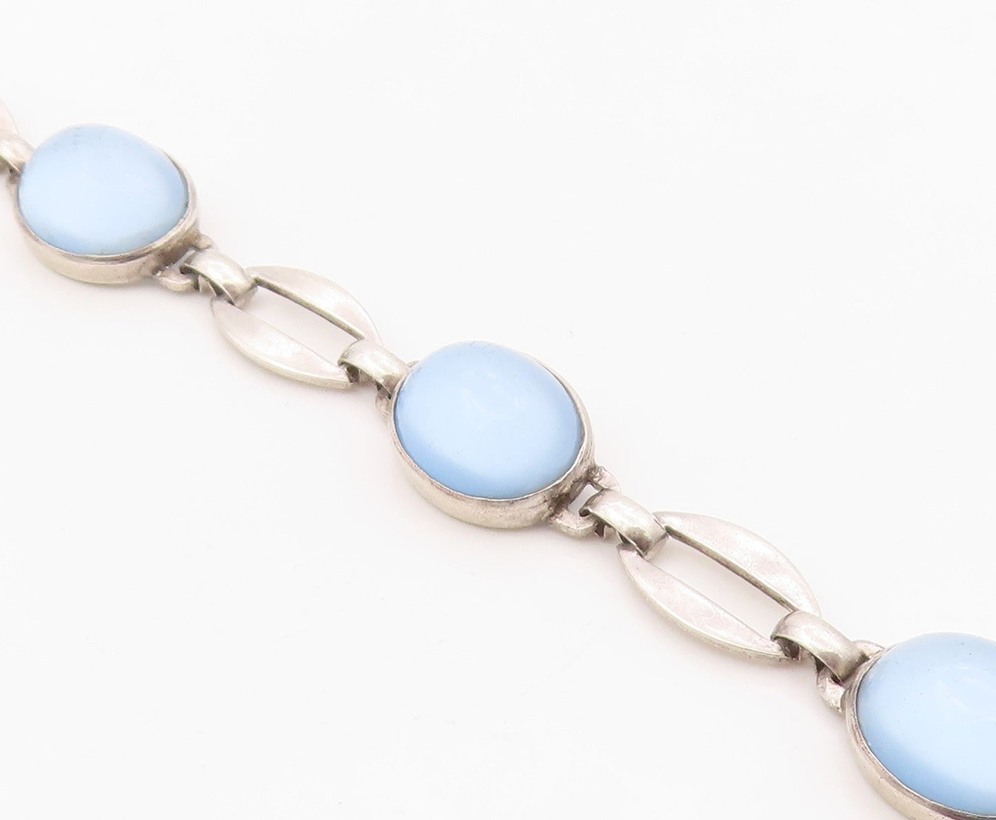 925 Sterling Silver Vintage Bracelet Elegant Cabochon Cat Eye Link  BT12113