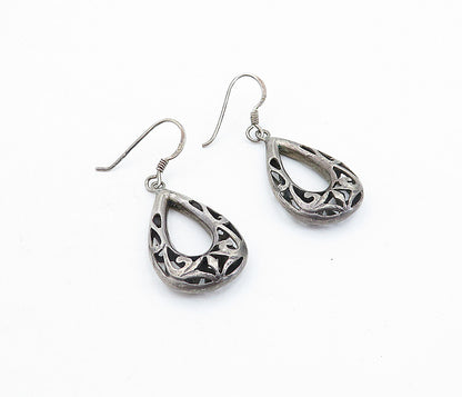 925 Sterling Silver  Vintage Dark Tone Swirl Tear Drop Dangle Earrings  EG2829