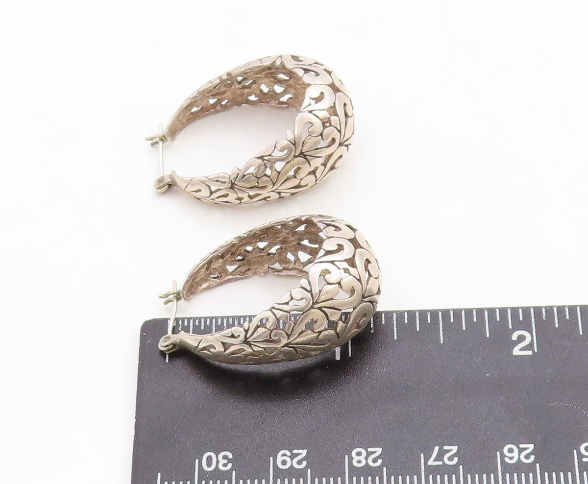 925 Sterling Silver Vintage Earrings Swirly Hearts Design Cutout Hoops  EG13299