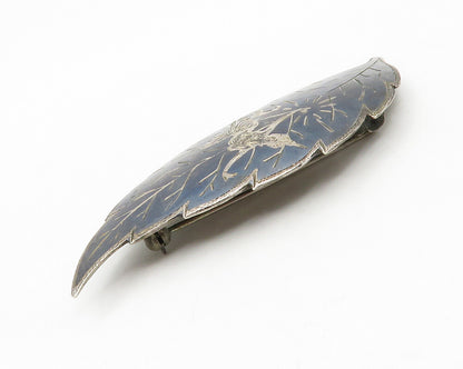 SIAM 925 Sterling Silver  Vintage Enamel Niello Dancer Leaf Brooch Pin  BP5270