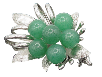 925 Sterling Silver  Vintage Jade Beads Shiny Floral Brooch Pin  BP7840