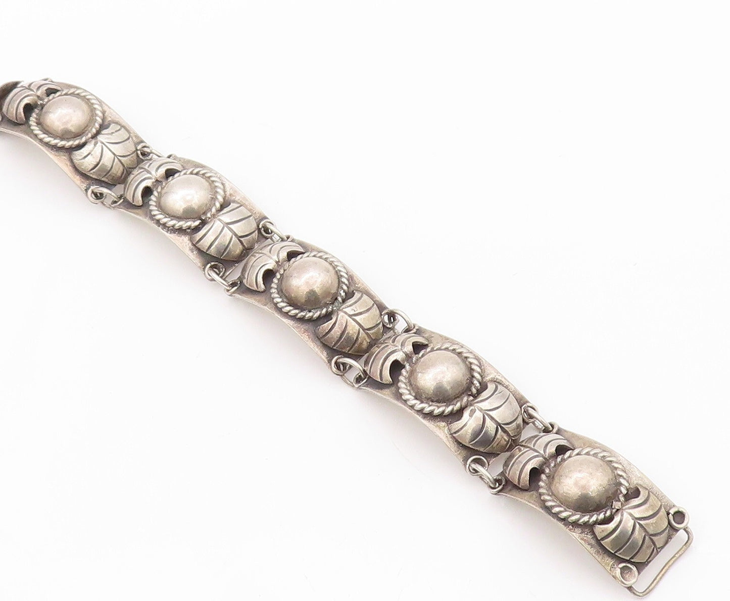 925 Sterling Silver Vintage Bracelet TAXCO Antique Floral Design Carved  BT10821