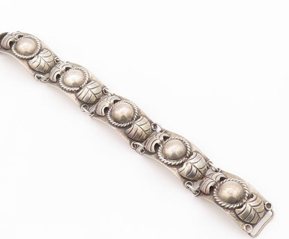 925 Sterling Silver Vintage Bracelet TAXCO Antique Floral Design Carved  BT10821