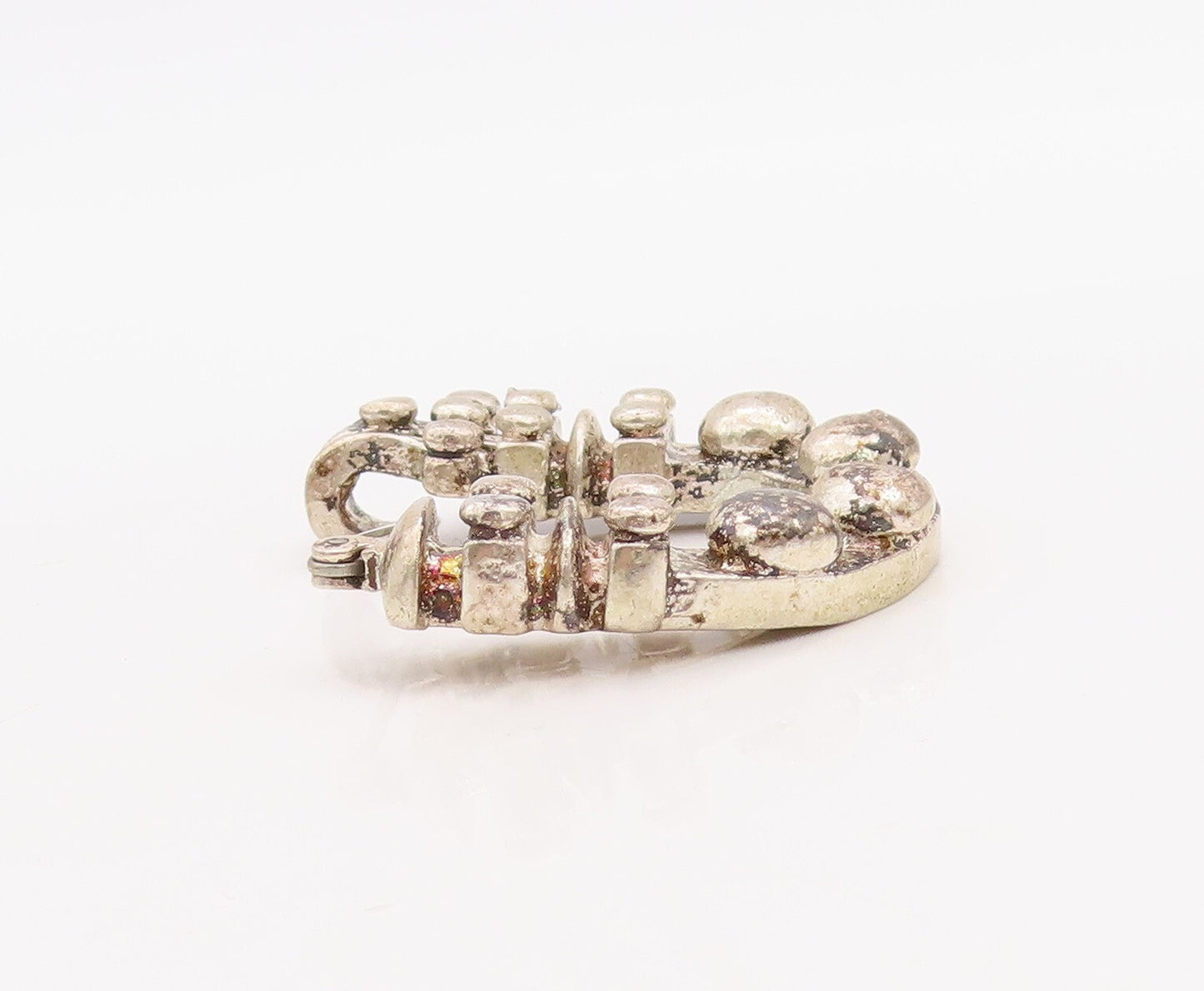 925 Sterling Silver Vintage Brooch Pin Antique Beaded Carved Solid U  BP11246