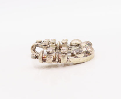 925 Sterling Silver Vintage Brooch Pin Antique Beaded Carved Solid U  BP11246