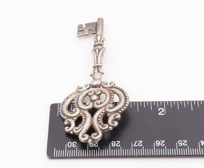 925 Sterling Silver Vintage Brooch Pin Intricate Beaded Scrollwork Key  BP12172