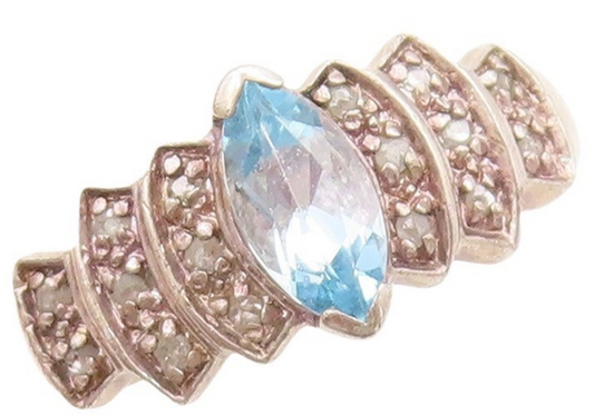 925 Sterling Silver Vintage Ring  Diamonds & Marquise Cut Topaz  Sz 9  RG31291