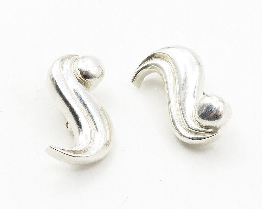 925 Sterling Silver & 14K GOLD  Vintage Shiny Swirl Drop Earrings  EG5474