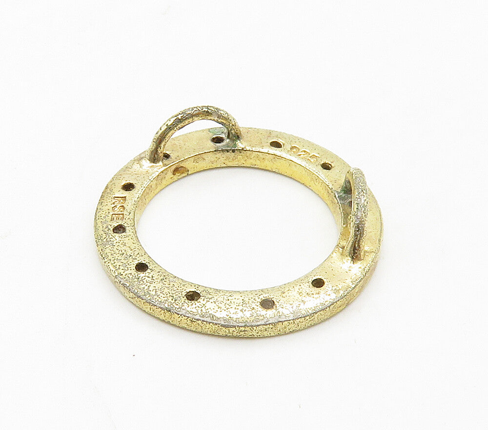 925 Sterling Silver  Vintage Genuine Diamonds Open Circle Pendant  PT12322
