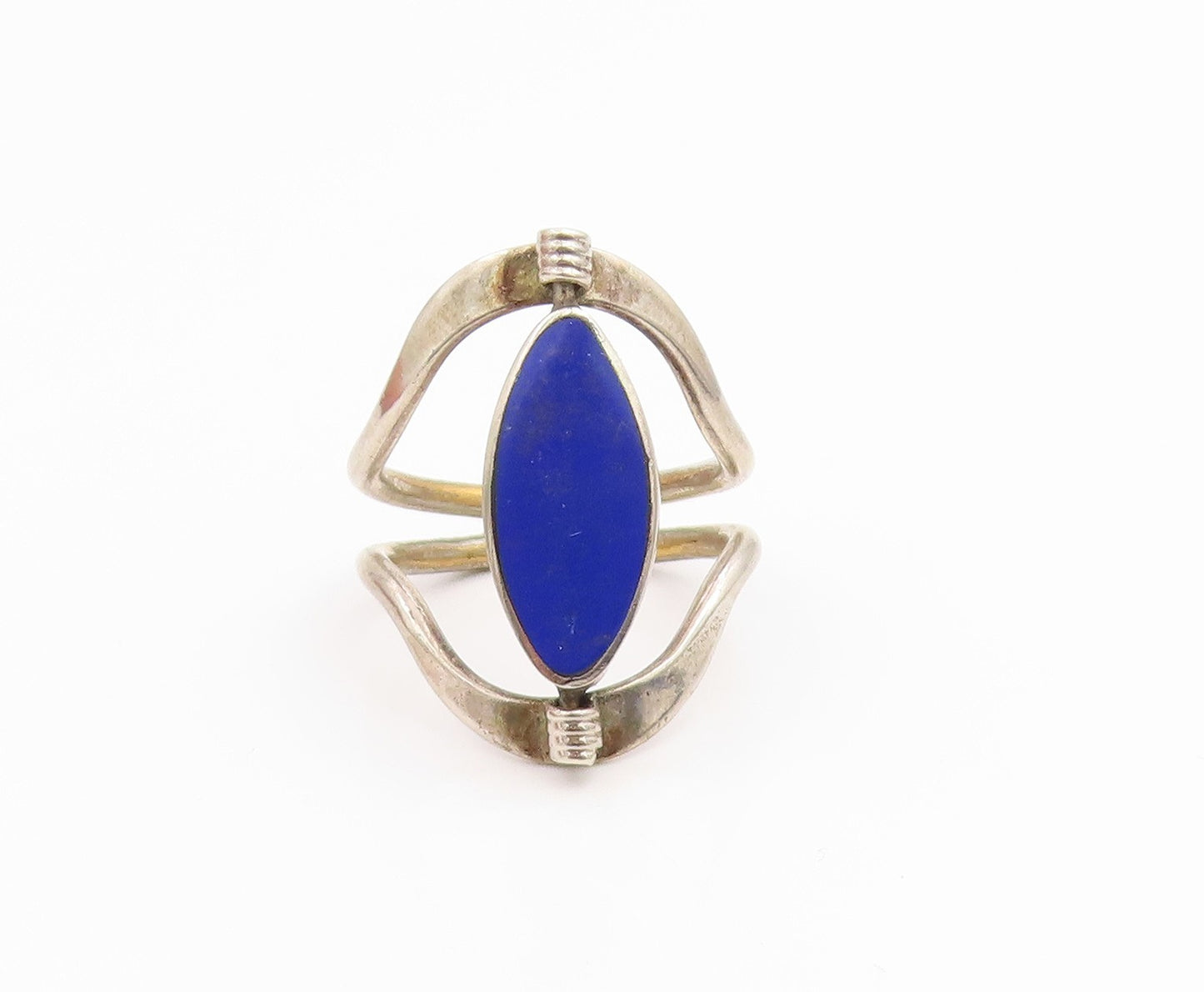 925 Sterling Silver Vintage Ring Marquise Lapis Lazuli & Opal  Sz 9.5  RG35482