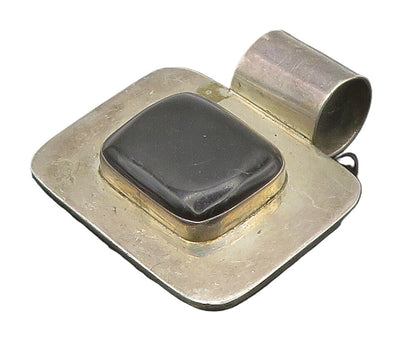 MEXICO 925 Sterling Silver  Vintage Black Onyx Square Slide Pendant  PT12068