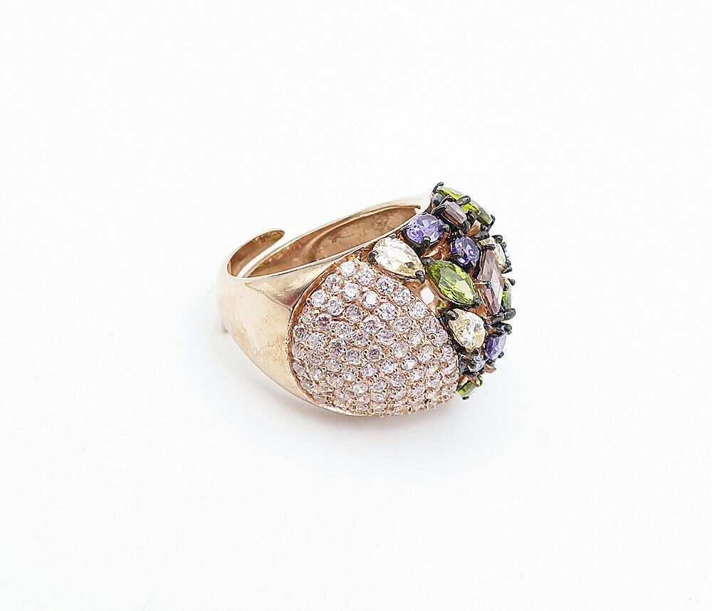 925 Silver  Cubic Zirconia Amethyst & Topaz Statement Ring Sz 7.5  RG4078