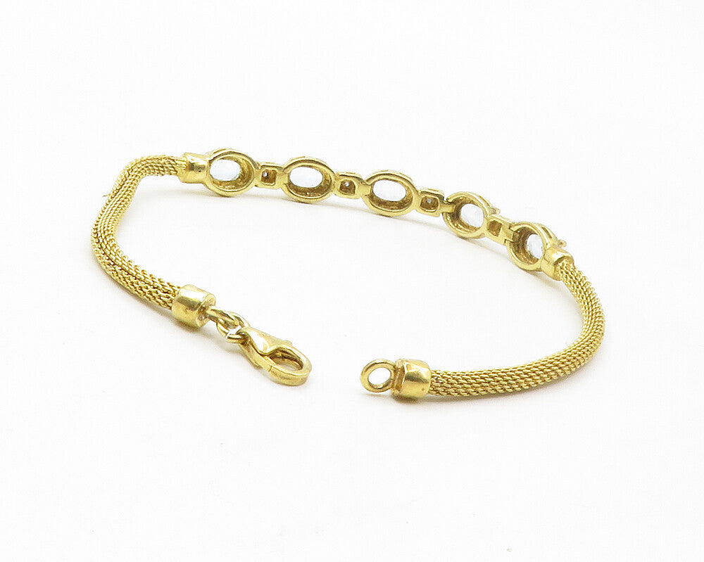 925 Silver  Blue Topaz & Genuine Diamonds Gold Plated Chain Bracelet  BT5548
