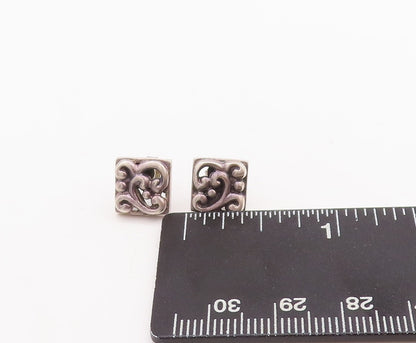 925 Sterling Silver Vintage Earrings Minimalist Swirly cutout Square  EG13133