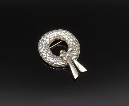 BREAKELL 925 Silver  Vintage Woven Wreath With Bow Tie Brooch Pin  BP9861