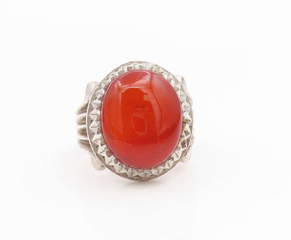 925 Sterling Silver Vintage Ring Oval Carnelian Statement Band  Sz 8.5  RG36148