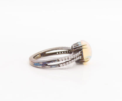 925 Sterling Silver Vintage Ring Oval Fire Opal Topaz Split Band  Sz 7  RG29256