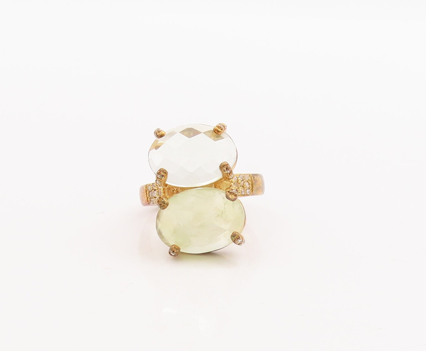 925 Sterling Silver Vintage Ring Gold Plated Diamonds Gemstones  Sz 8  RG29728