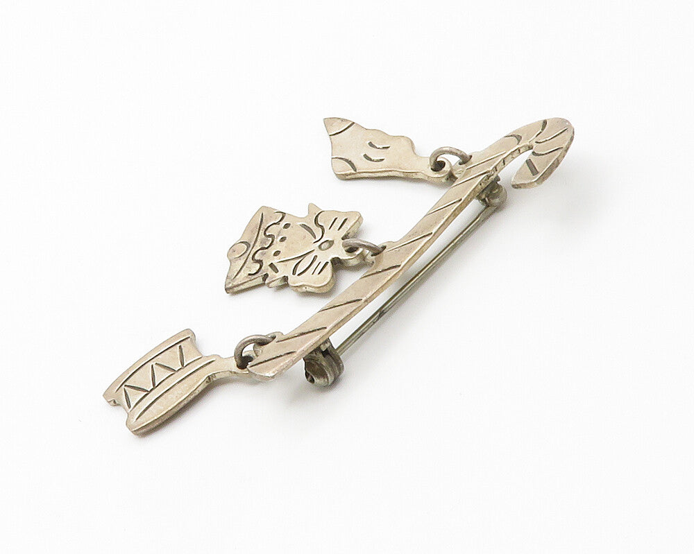 MEXICO 925 Sterling Silver  Vintage Charmed Candy Cane Brooch Pin  BP5590