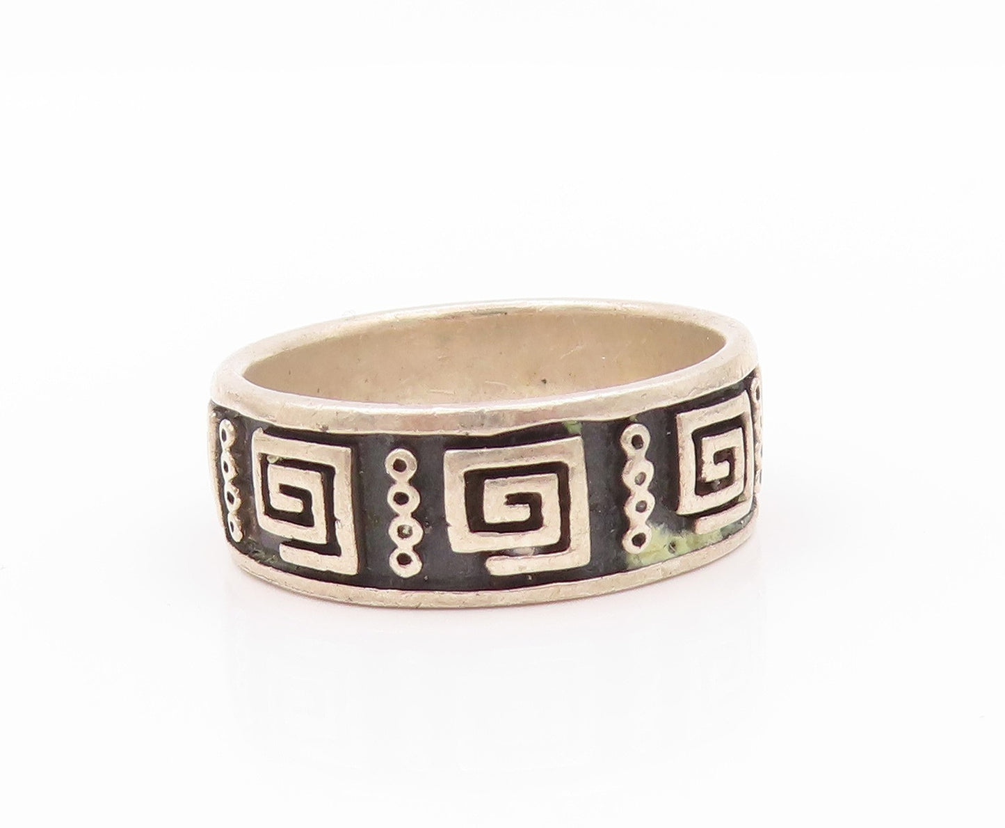 925 Sterling Silver Vintage Ring PETER STONE Dark Tone Maze Key  Sz 9  RG32420