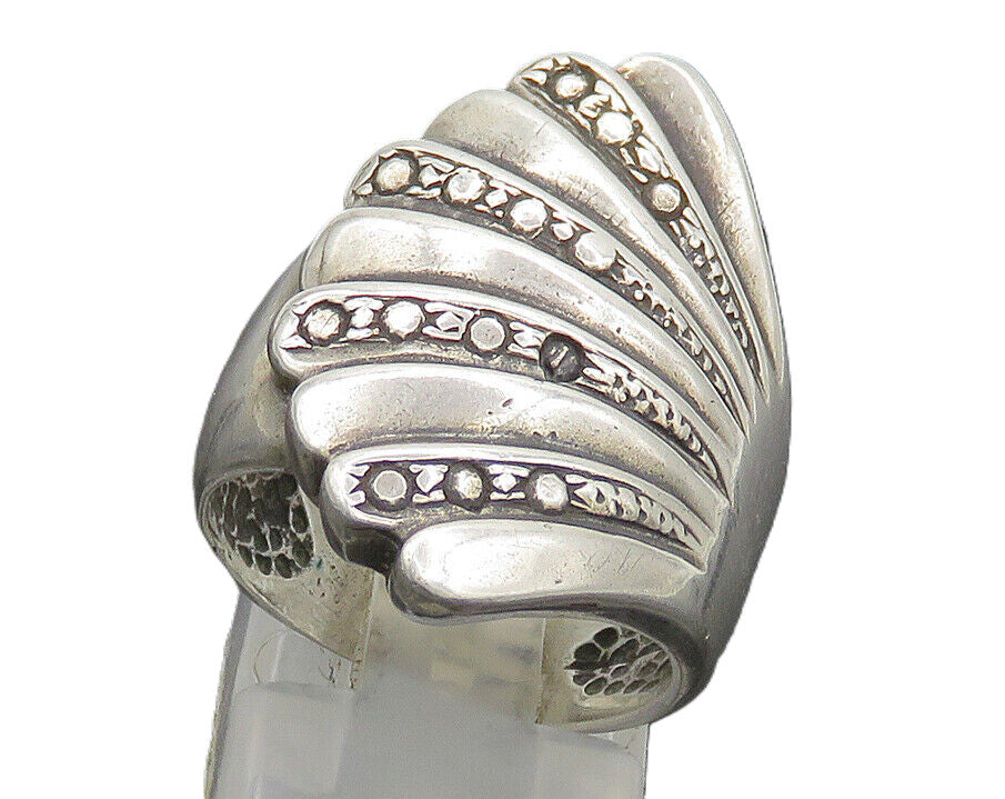 925 Sterling Silver  Vintage Shiny Fluted Wing Style Band Ring Sz 7  RG20488