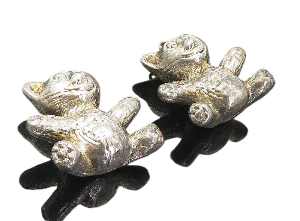 925 Sterling Silver  Vintage Hollow Etched Teddy Bear Drop Earrings  EG4128