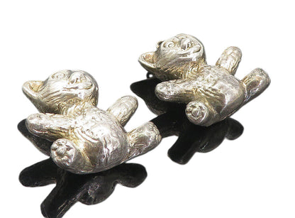925 Sterling Silver  Vintage Hollow Etched Teddy Bear Drop Earrings  EG4128