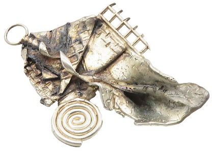 925 Sterling Silver  Vintage Dark Tone Sculpted Abstract Brooch Pin  BP4048