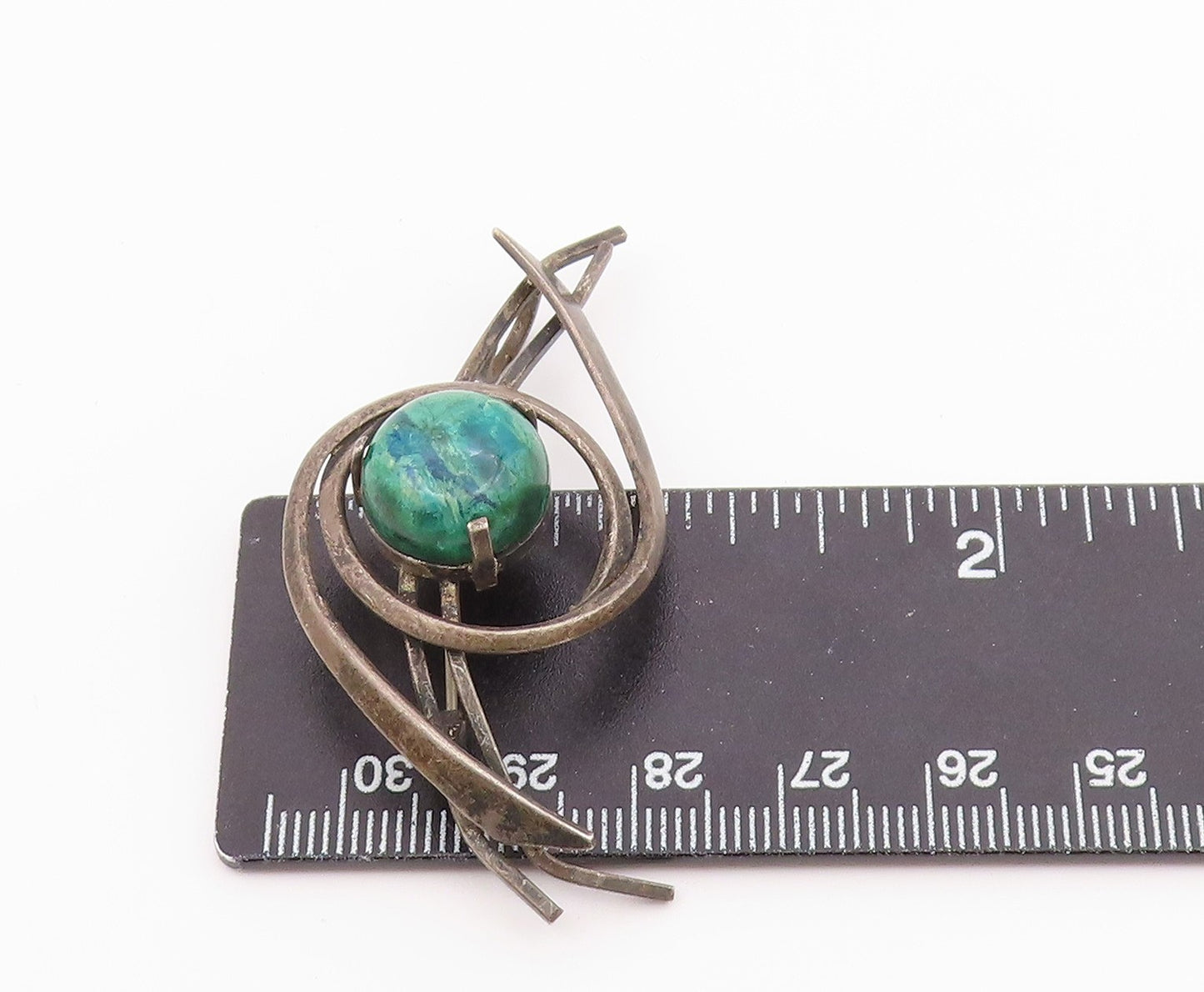 ISRAEL 925 Silver  Vintage Cabochon Cut Eilat Stone Swirled Brooch Pin  BP7921