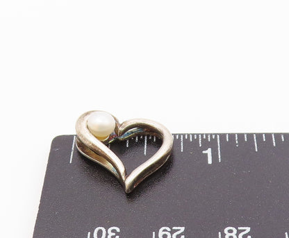 925 Silver  Vintage Dainty Cultured Pearl Floating Love Heart Pendant  PT20838