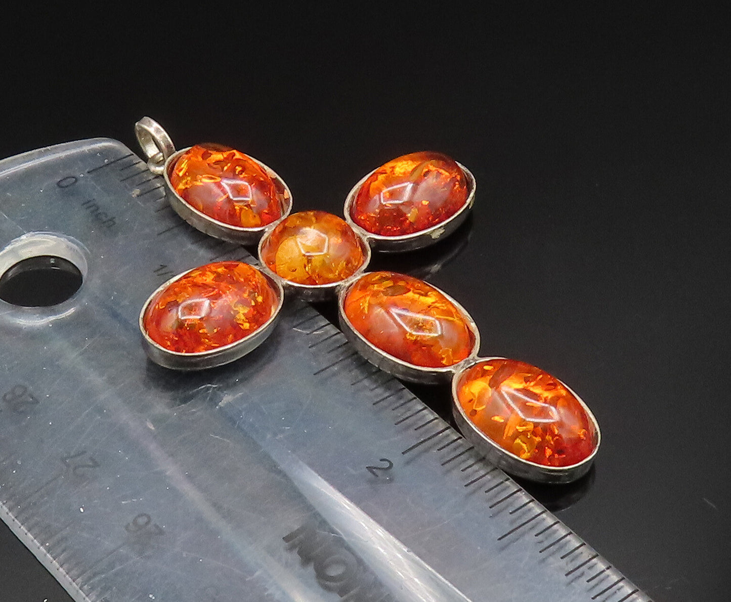 925 Silver  Vintage Multi Stone Baltic Amber Religious Cross Pendant  PT20725