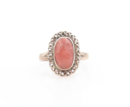 925 Sterling Silver Vintage Ring Swirly Loop Border Gemstone  Sz 7.5  RG31475