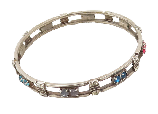 925 Sterling Silver  Vintage Multicolor Topaz Split Band Bracelet  BT10083