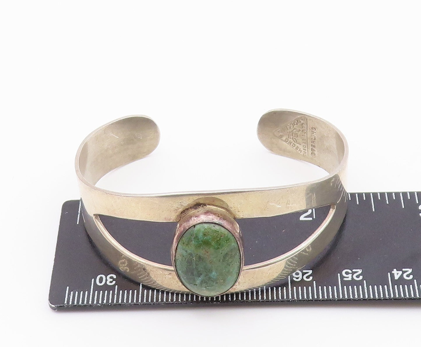 MEXICO 925 Silver  Vintage Cabochon Cut Turquoise Shiny Cuff Bracelet  BT9095