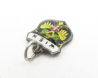 925 Sterling Silver  Vintage Enamel Wien Vienna Flag Shield Pendant  PT8924