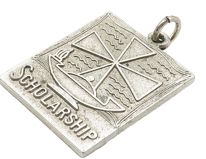925 Sterling Silver  Vintage Dark Tone Scholarship Drop Pendant  PT12417