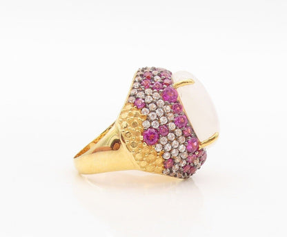 925 Sterling Silver Vintage Ring Gold Plated Gemstone & Pink Topaz  Sz 7 RG30335