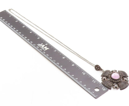ISRAEL 925 Sterling Silver Vintage Antique Gemstone Cross Chain Necklace  NE1973