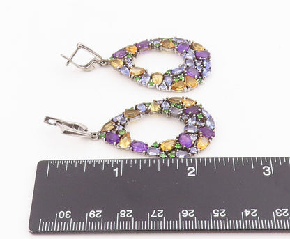 925 Sterling Silver Vintage Earrings Multi Gemstone Teardrop Cluster  EG13854