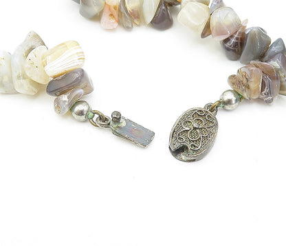 Solid Silver Vintage Multi Gemstone Butterfly Beaded Necklace NE1003