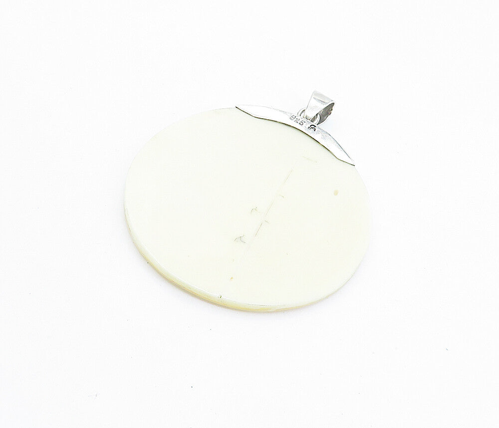 925 Sterling Silver  Mother Of Pearl Brick Layer Round Swirl Pendant  PT5894