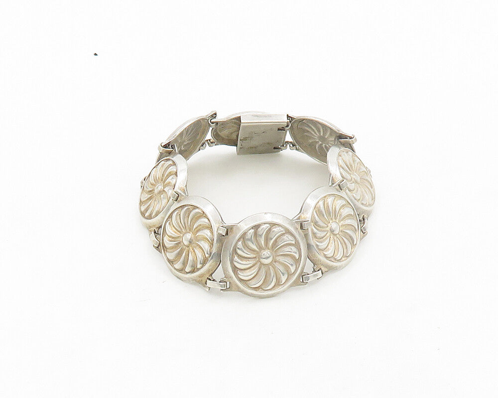 925 Sterling Silver  Vintage Spiral Round Floral Motif Chain Bracelet  BT7824