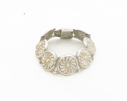 925 Sterling Silver  Vintage Spiral Round Floral Motif Chain Bracelet  BT7824