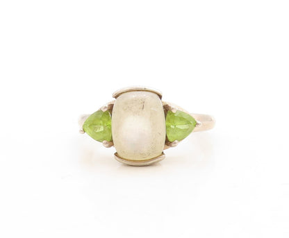 925 Sterling Silver Vintage Ring Cabochon Gemstone Triangle Peridot Sz 9 RG31228
