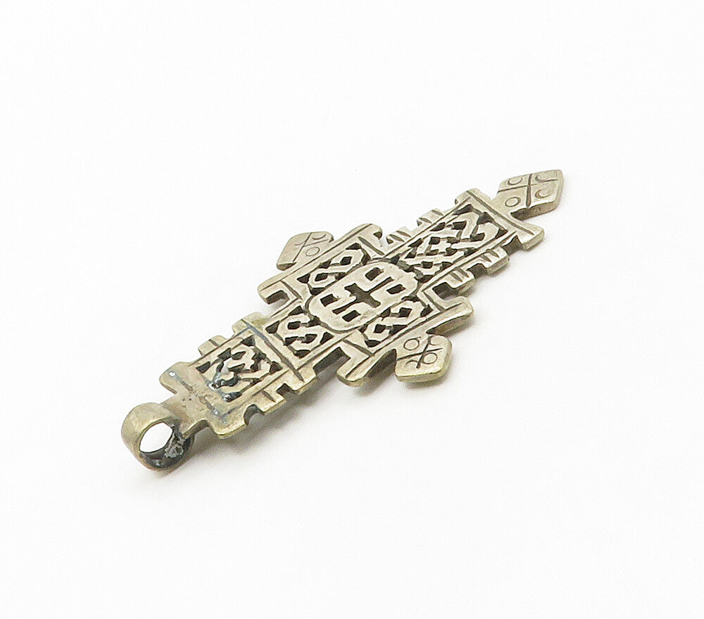 AFRICAN 925 Sterling Silver Vintage Antique Chiseled Cross Pendant  PT13222