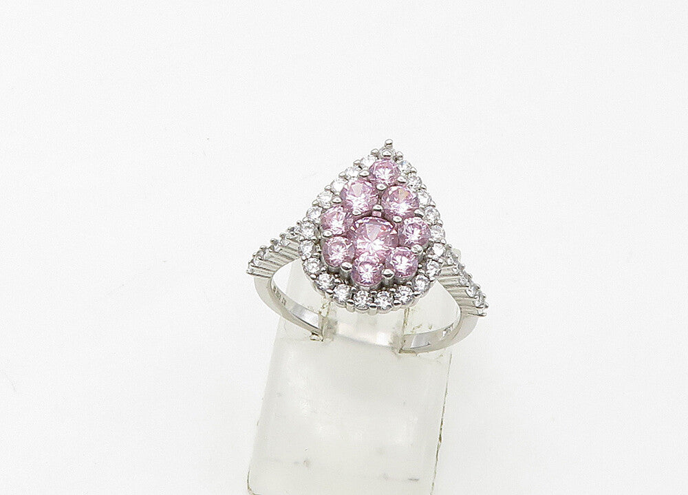 925 Sterling Silver  Vintage Pink Cubic Zirconia Band Ring Sz 6  RG21462
