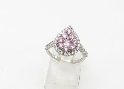 925 Sterling Silver  Vintage Pink Cubic Zirconia Band Ring Sz 6  RG21462